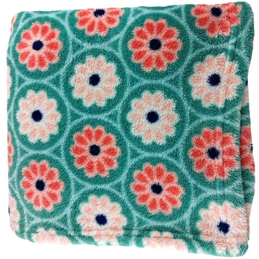 Baby Gear Teal Green Peach Coral Flower Blanket Soft Fleece Girl Lovey Circles